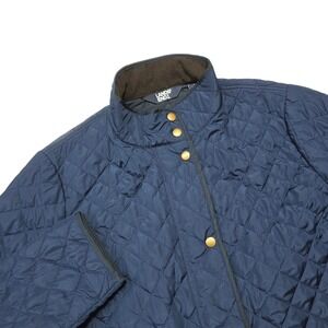 Lands End Quilted Barn Jacket Women L Navy Blue Corduroy Primaloft Insulated